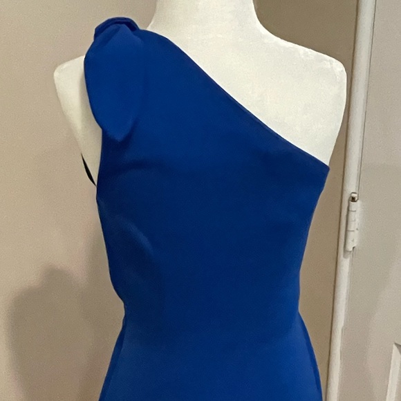 BR Blue Dress One Shoulder Bow A-line Banana Republic Cocktail Wedding Guest - Picture 8 of 9